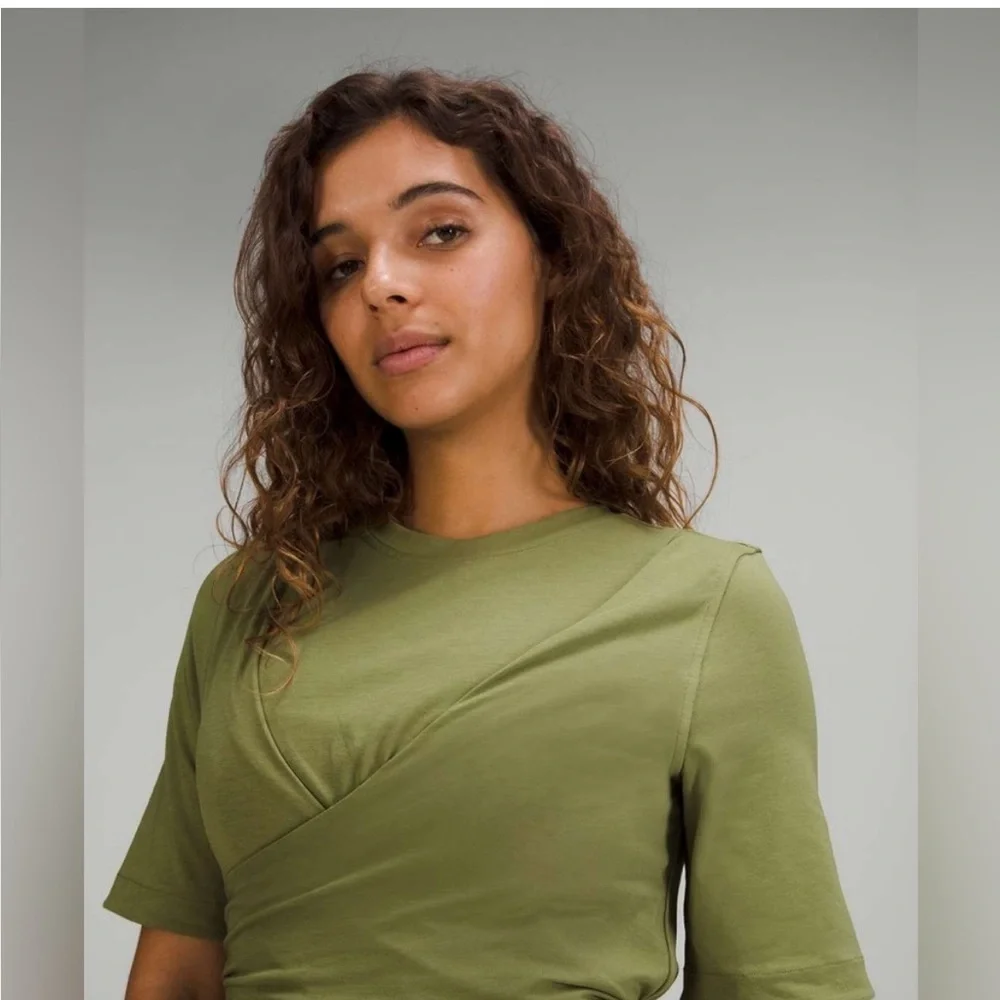 Lululemon Olive Green Cotton Wrap-Front T-Shirt Dress (8)
